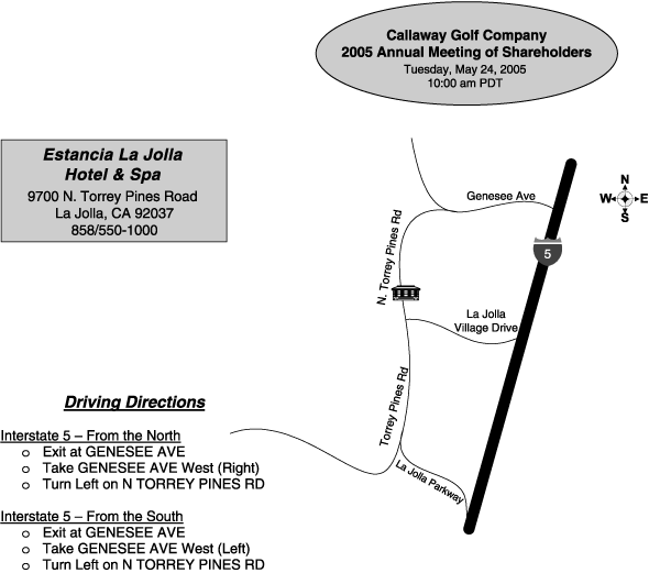 (MAP TO CALLAWAY GOLF COMPANY)